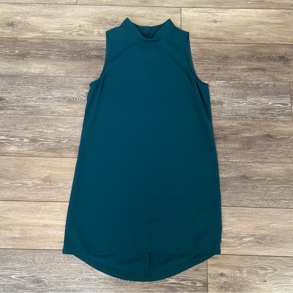 Leith Teal Sleeveless Mock Neck Shift Dress